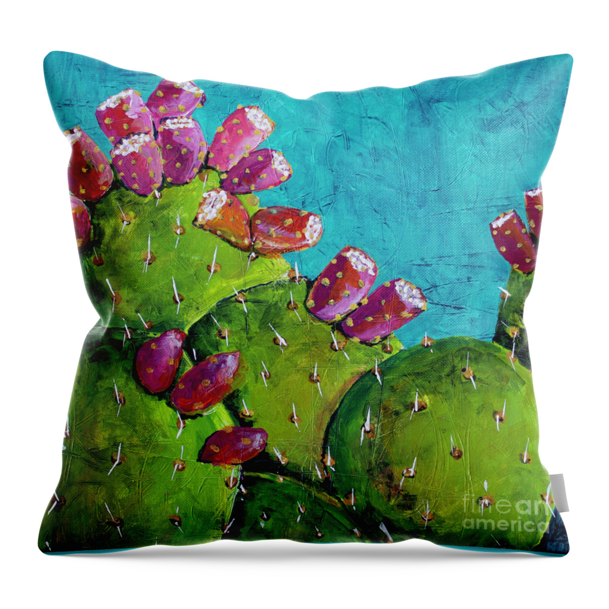 Prickly Pear Throw Pillow featuring the painting Midnight Prickly Pear II by Robin Valenzuela