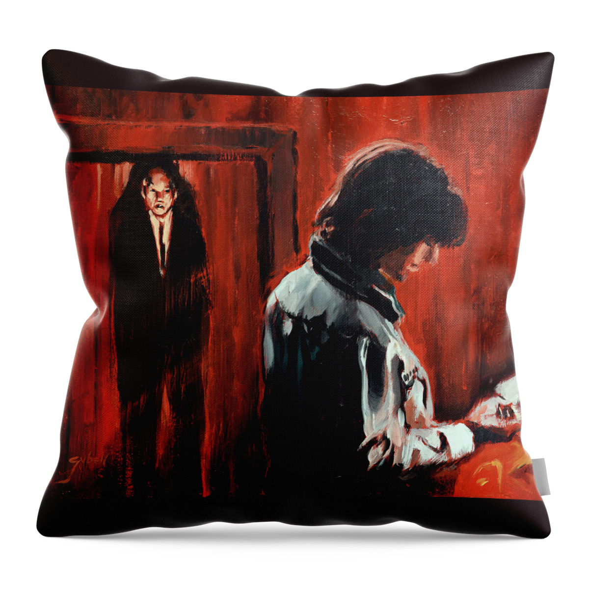 Phantasm Throw Pillow featuring the painting Mike and the Tall Man by Sv Bell