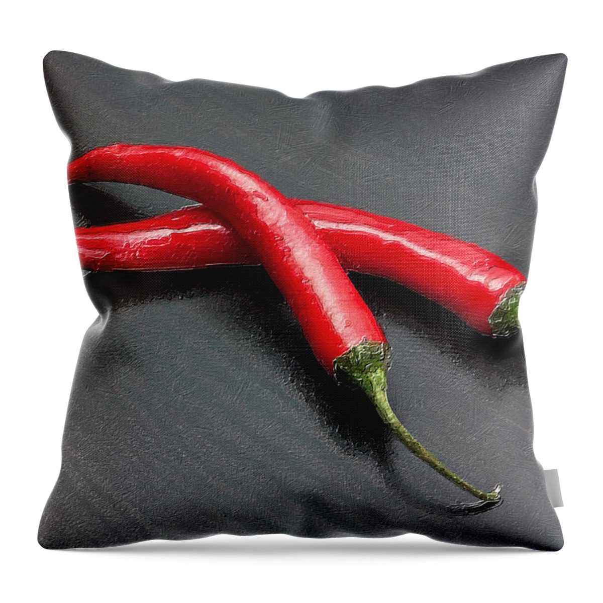 Spices Throw Pillow featuring the painting Mild Medium Hot Fire Breathing Red Chili Peppers by Tony Rubino