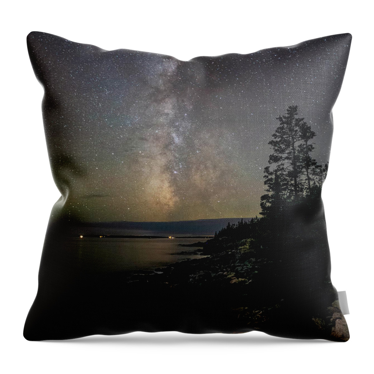 Milky Way Throw Pillow featuring the photograph Milky Way over Acadia Western Point by GeeLeesa Productions