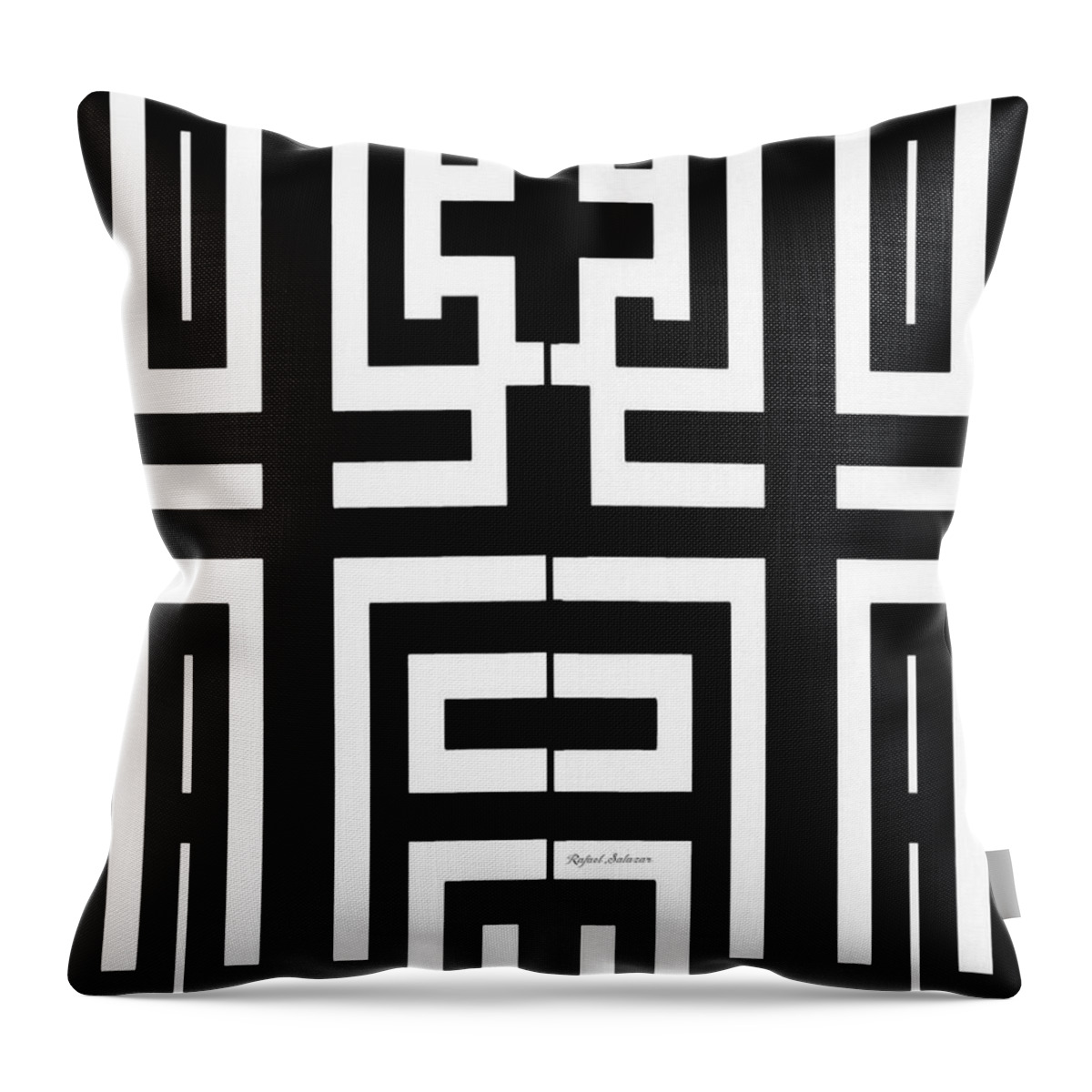 Abstract; Modern; Contemporary; Set Design; Gallery Wall; Art For Interior Designers; Book Cover; Wall Art; Geometric; Black And White; Black; White; Games Throw Pillow featuring the painting Mind Games by Rafael Salazar