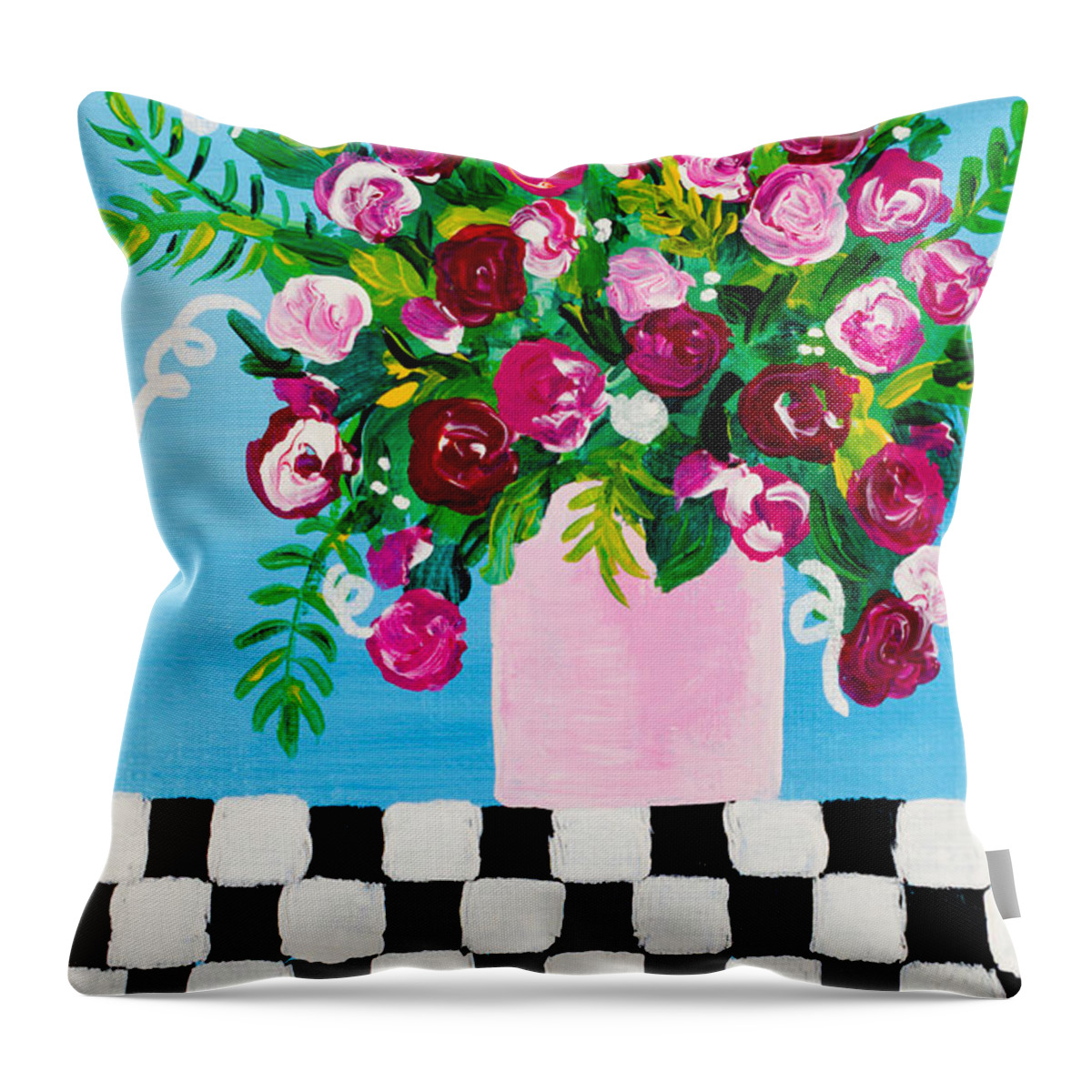 Black And White Check Throw Pillow featuring the painting Mini Check 1 by Beth Ann Scott