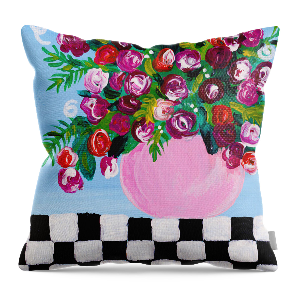 Floral Bouquet Throw Pillow featuring the painting Mini Check 2 by Beth Ann Scott