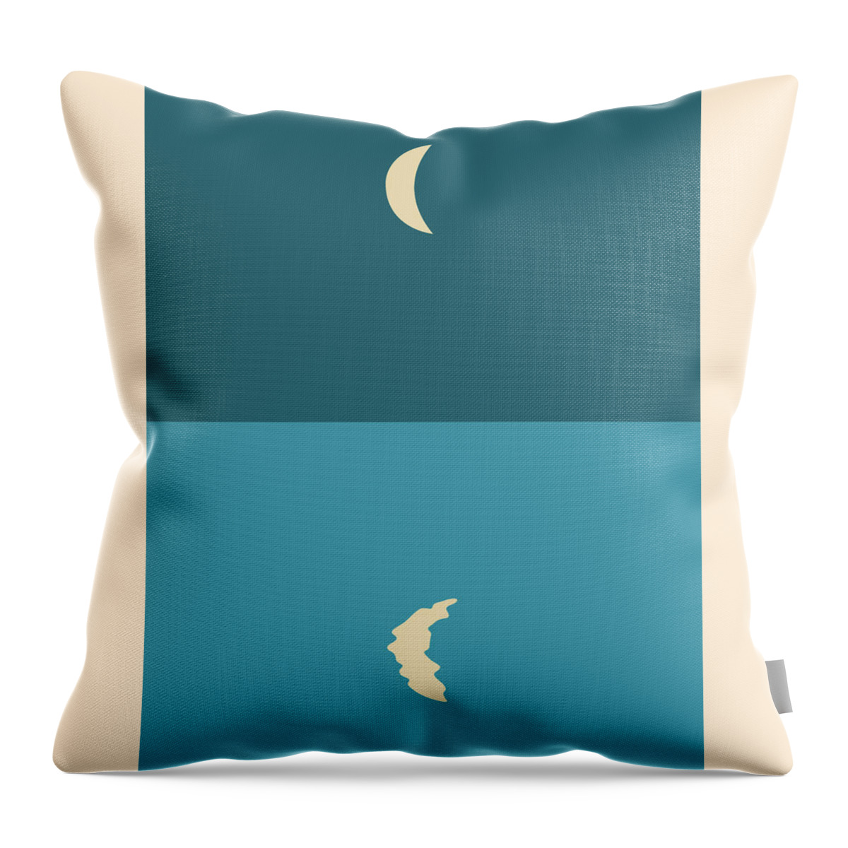 Moon Throw Pillow featuring the mixed media Minimal Crescent Moon Reflection - Modern, Contemporary Abstract Print - Zen, Contemplative - Blue by Studio Grafiikka