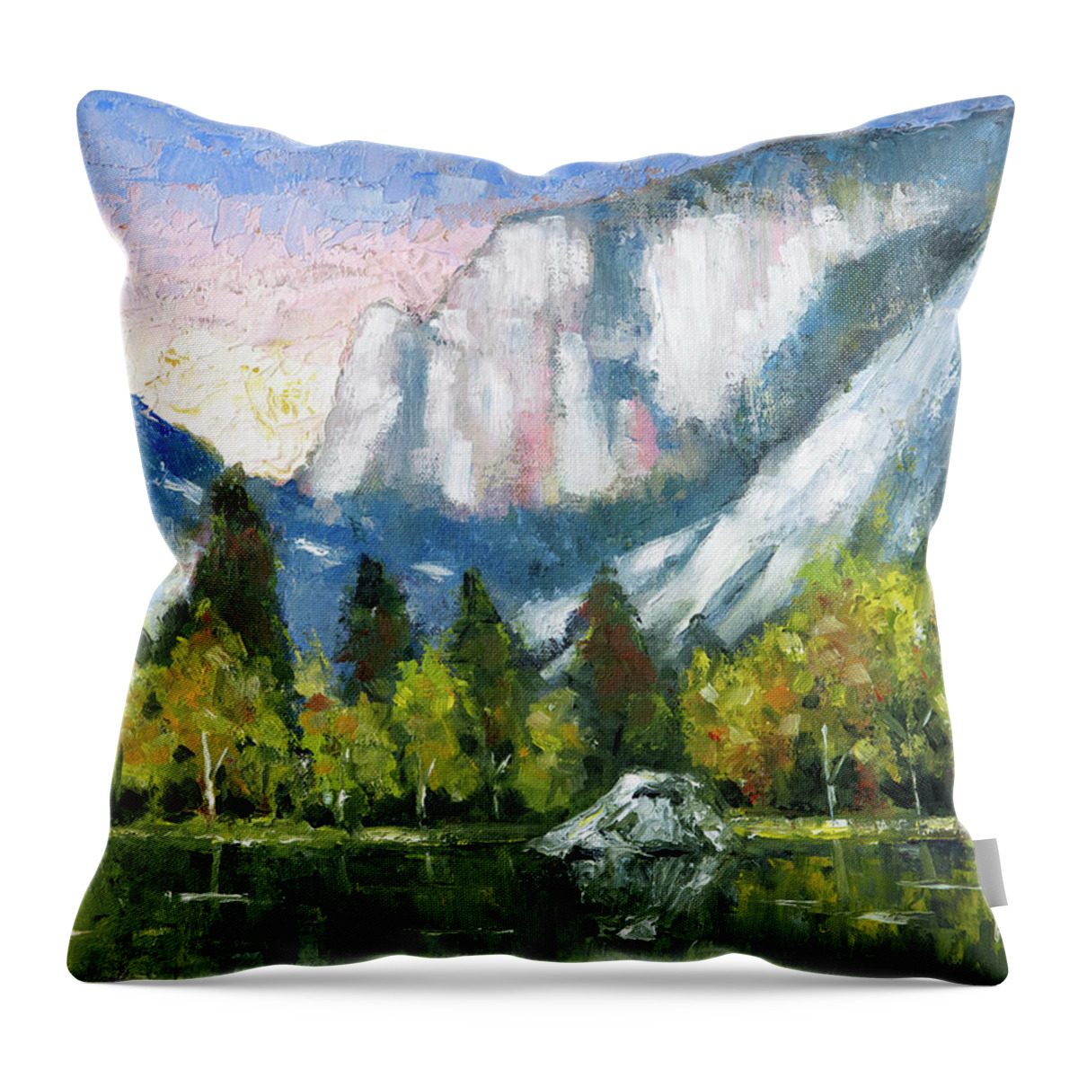 Landscape Throw Pillow featuring the painting Mirror Lake, Yosemite by Mike Bergen