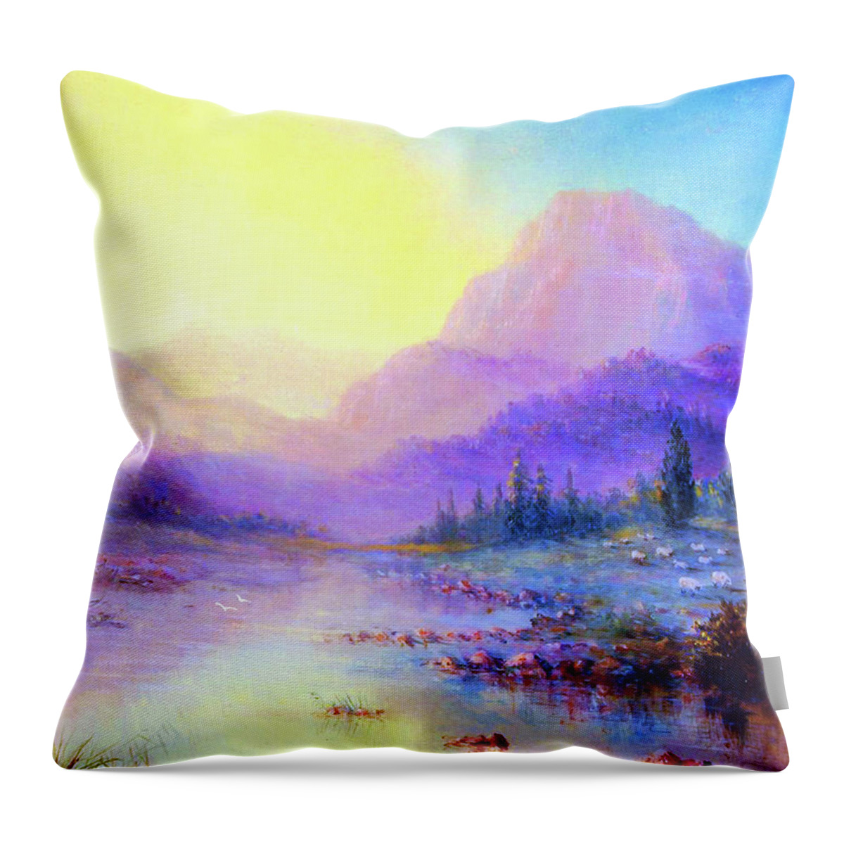 Landscape Throw Pillow featuring the painting Misty Mountain Melody by Jane Small