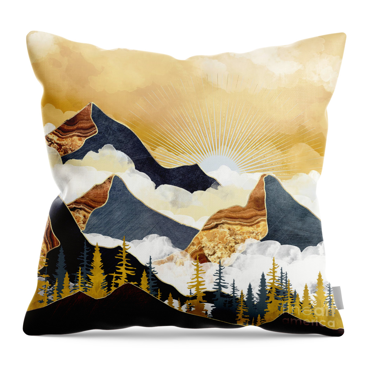 Mist Throw Pillow featuring the digital art Misty Peaks by Spacefrog Designs