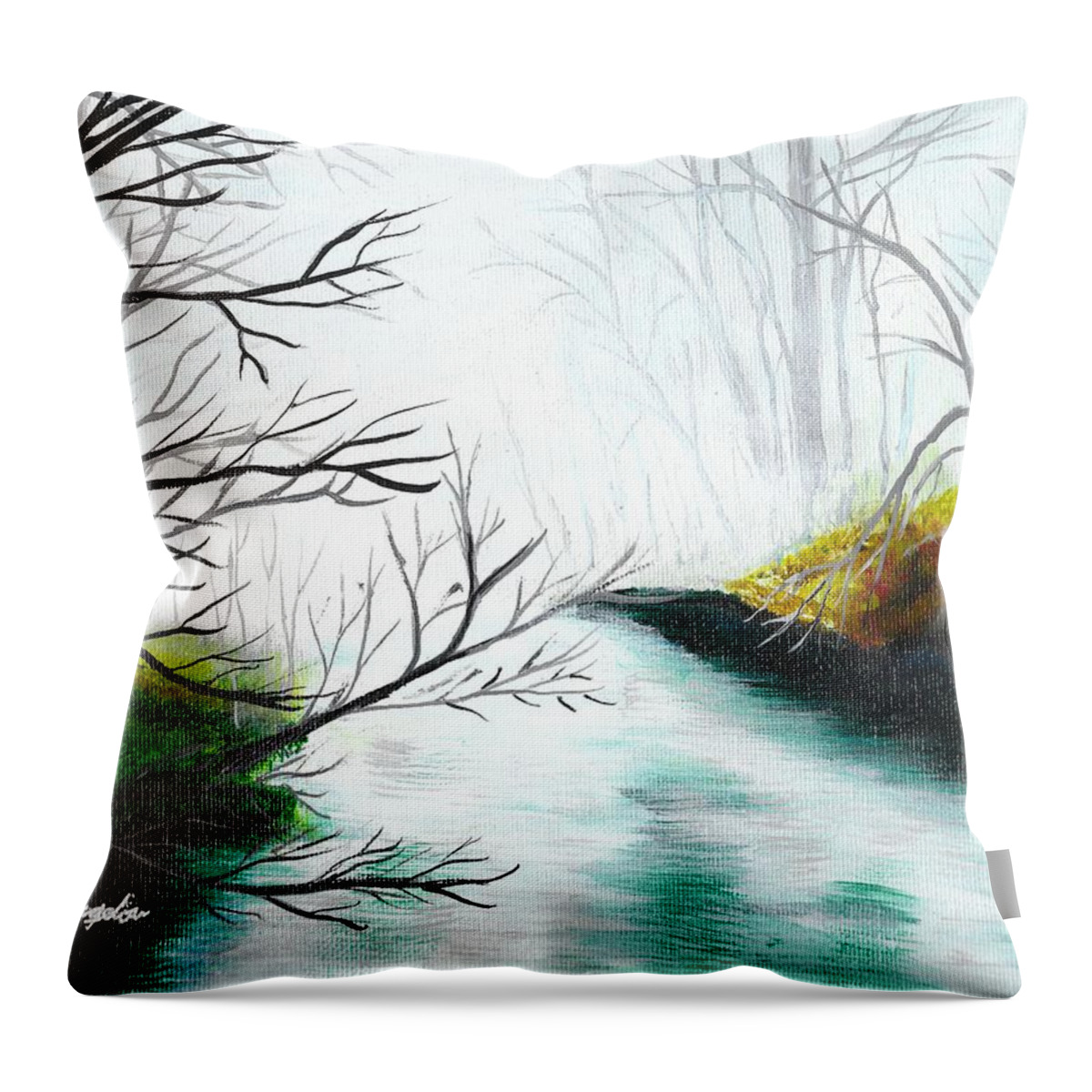 Mist Throw Pillow featuring the painting Misty river by David Bigelow