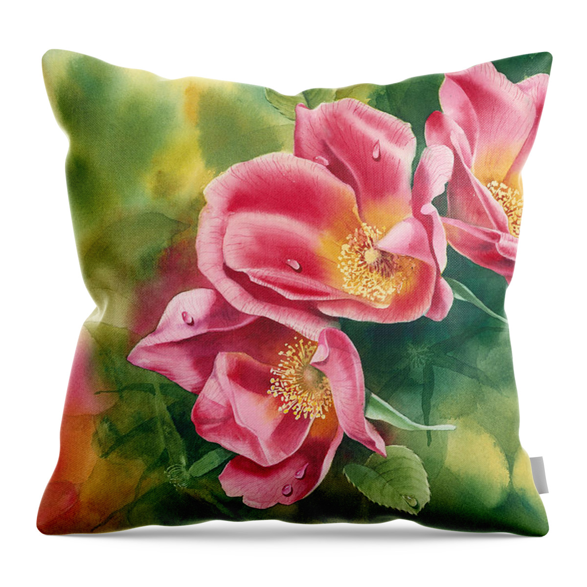 Flower Throw Pillow featuring the painting Misty Roses by Espero Art