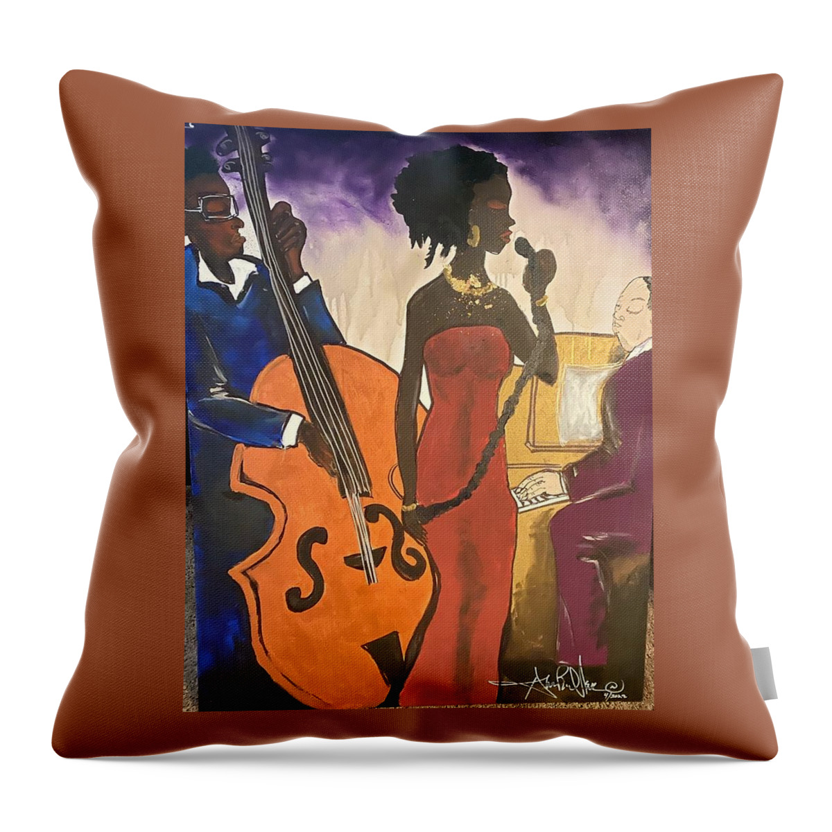  Throw Pillow featuring the painting Mo JAZZ by Angie ONeal