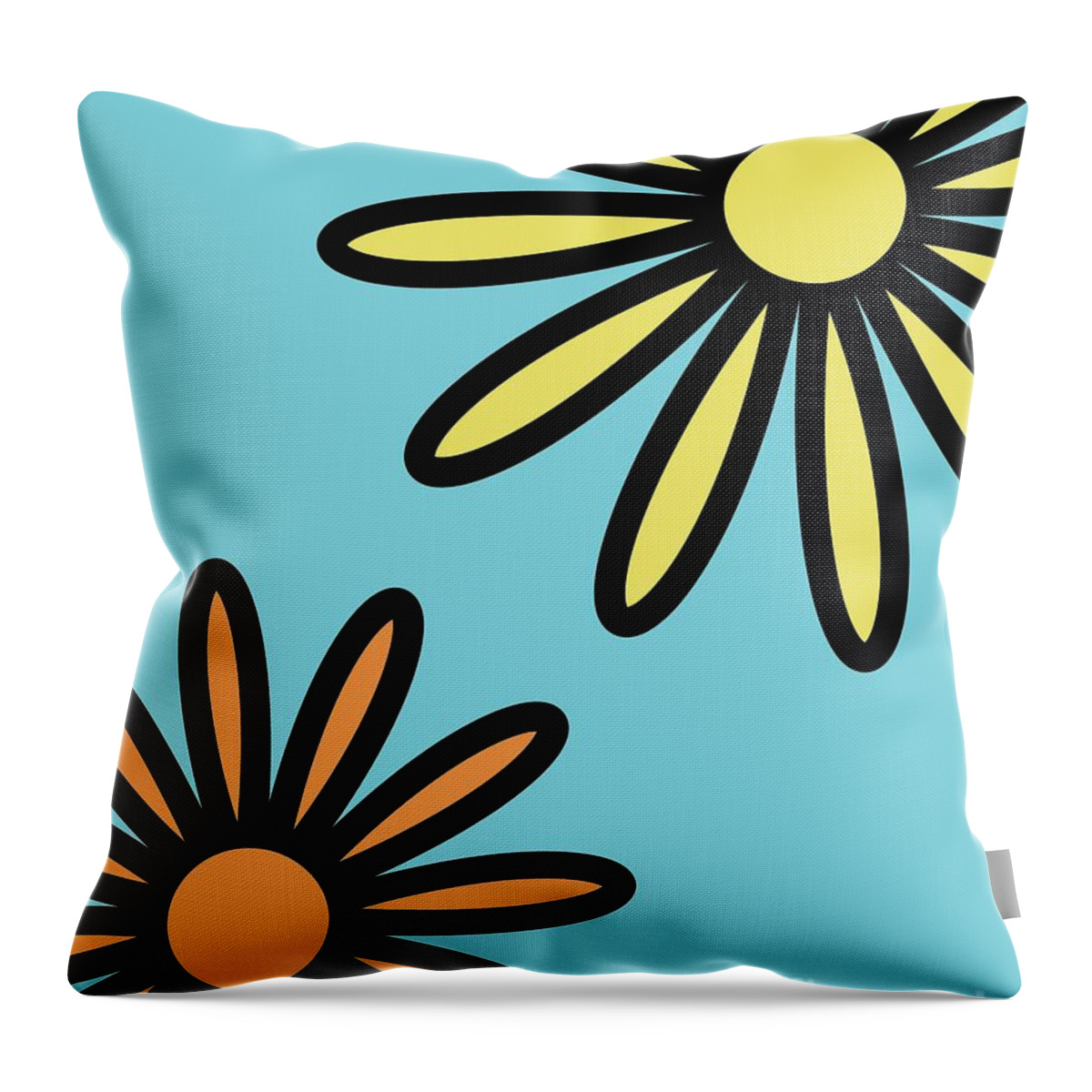 Mod Throw Pillow featuring the digital art Mod Flowers 2 on Blue by Donna Mibus
