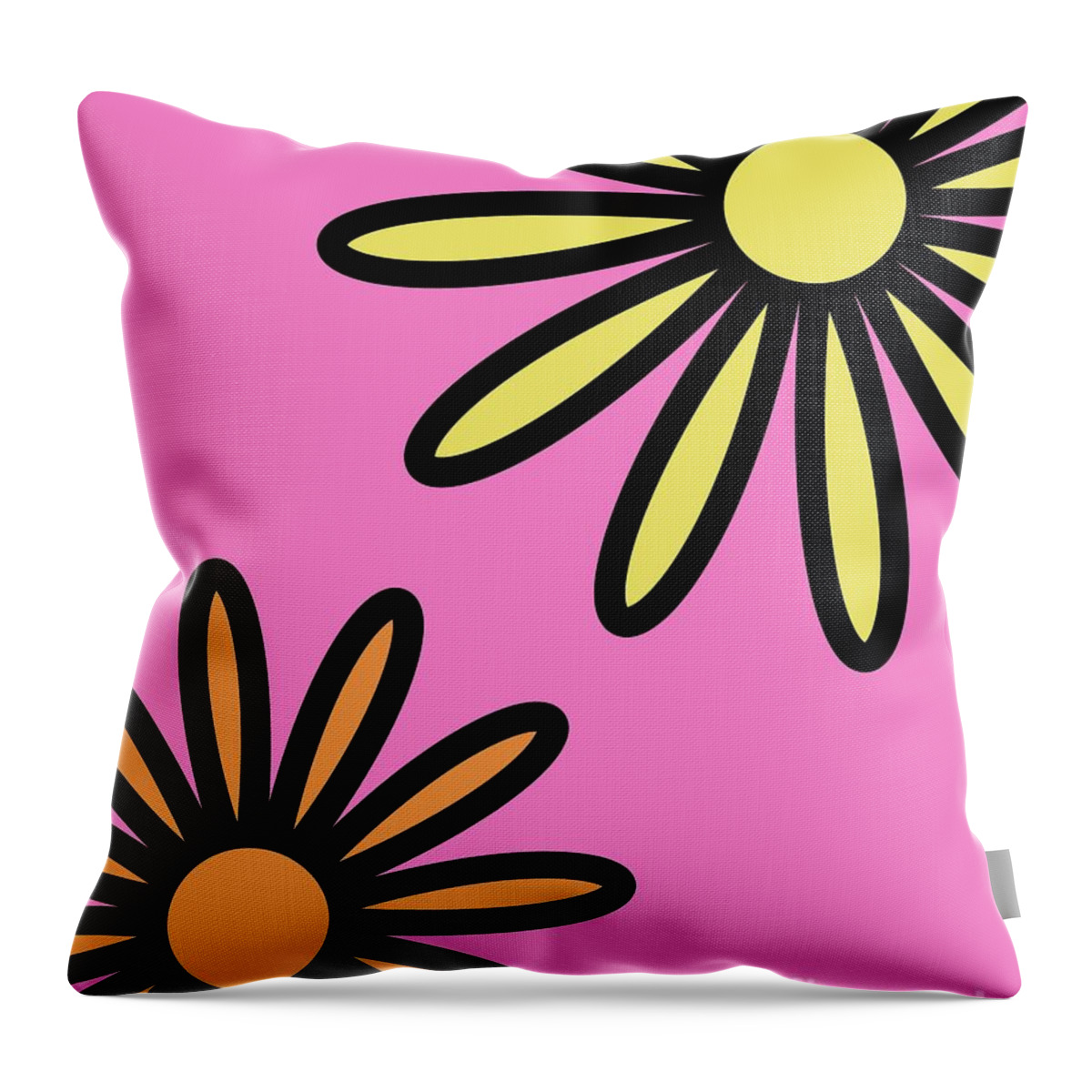Mod Throw Pillow featuring the digital art Mod Flowers 2 on Pink by Donna Mibus