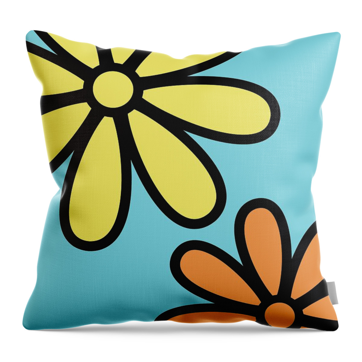 Mod Throw Pillow featuring the digital art Mod Flowers 3 on Blue by Donna Mibus