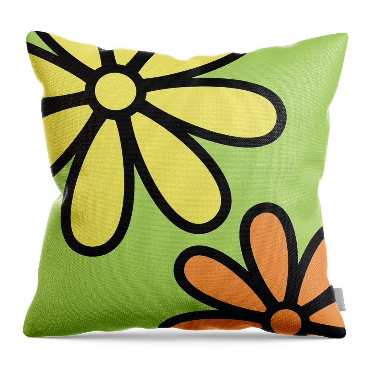 Mod Throw Pillow featuring the digital art Mod Flowers 3 on Green by Donna Mibus