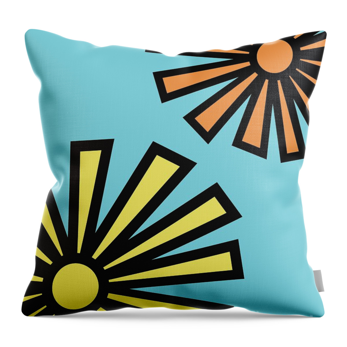 Mod Throw Pillow featuring the digital art Mod Flowers 4 on Blue by Donna Mibus