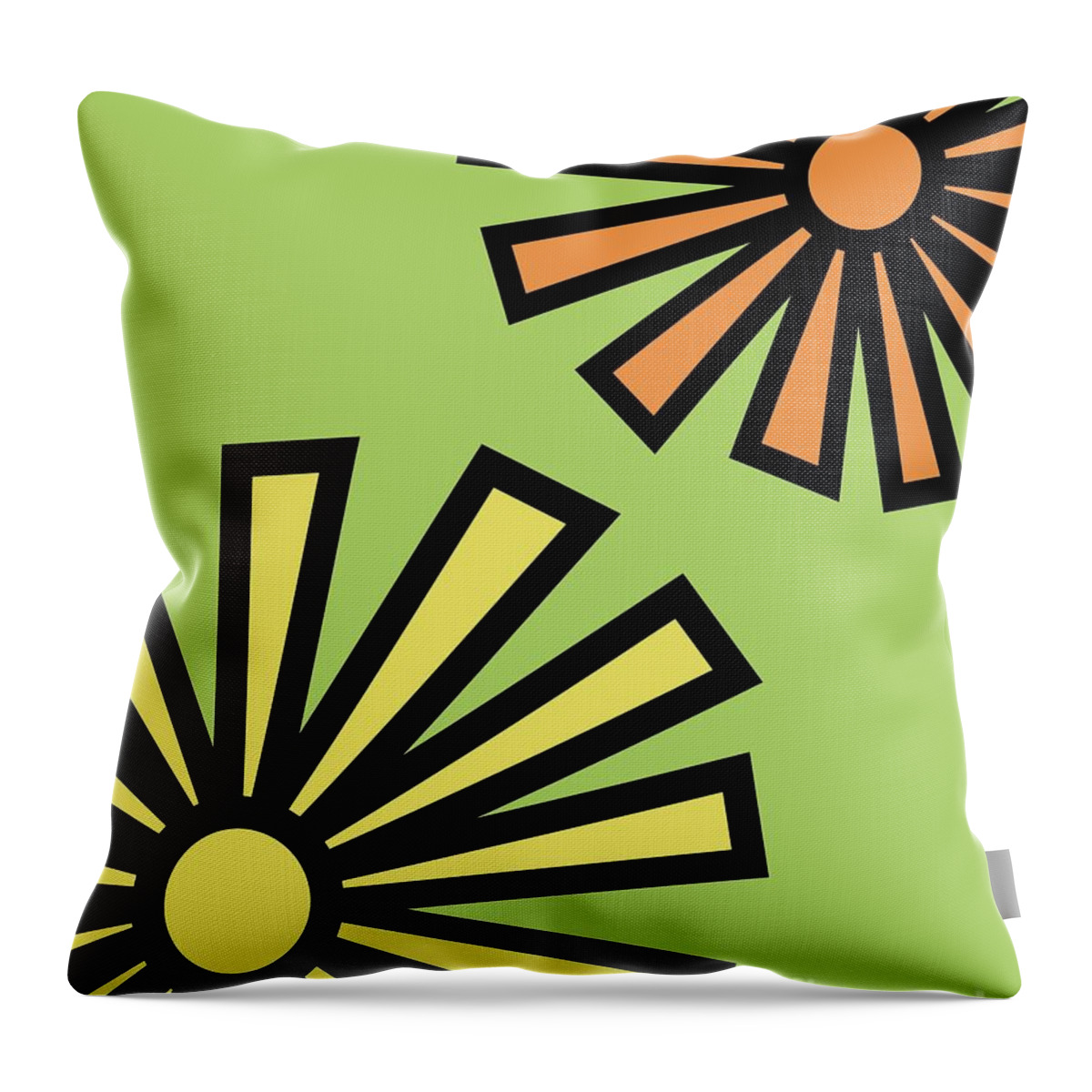 Mod Throw Pillow featuring the digital art Mod Flowers 4 on Green by Donna Mibus