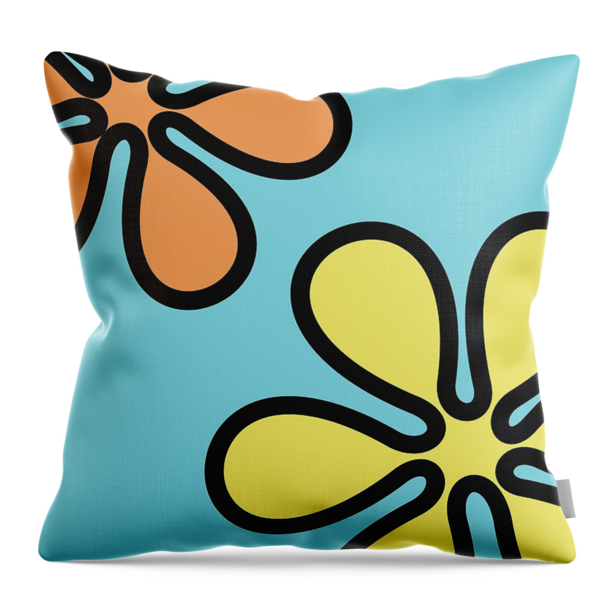 Mod Throw Pillow featuring the digital art Mod Flowers on Blue by Donna Mibus