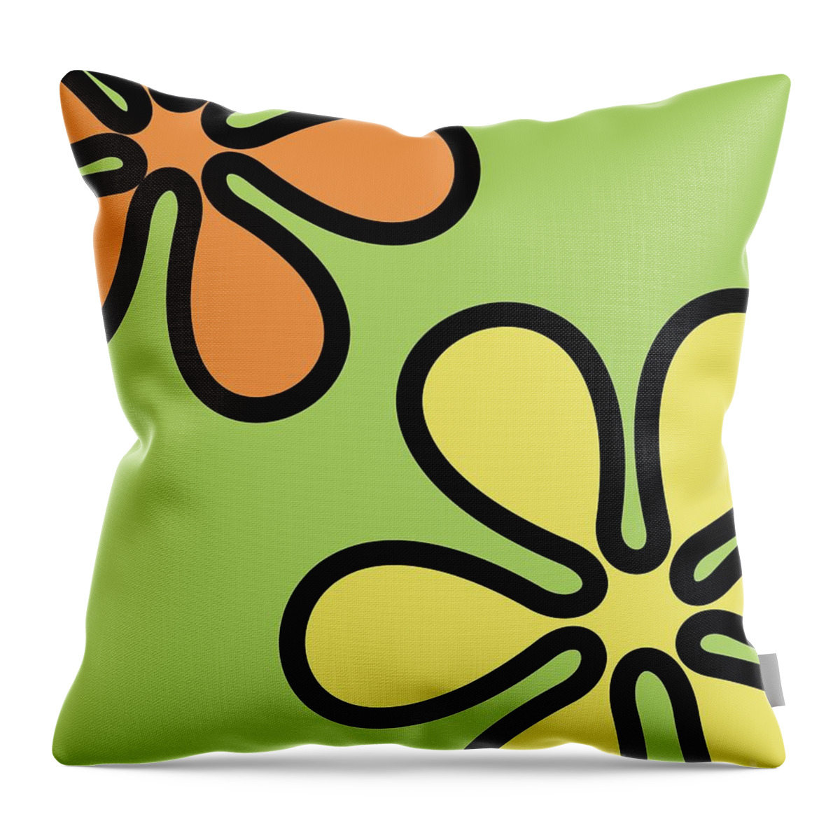 Mod Throw Pillow featuring the digital art Mod Flowers on Green by Donna Mibus