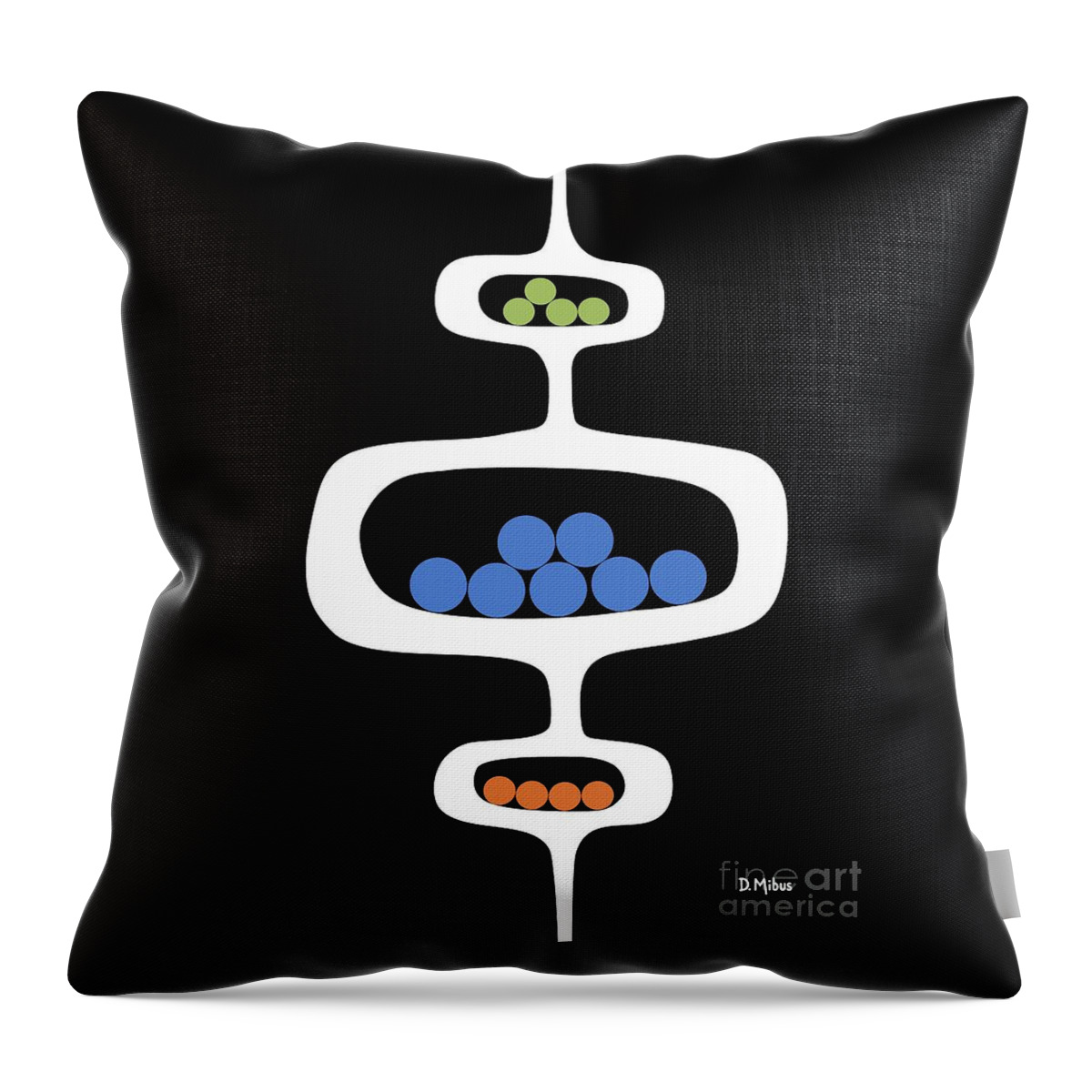 Mid Century Pods Throw Pillow featuring the digital art Mod Pod 1 with Circles on Black by Donna Mibus