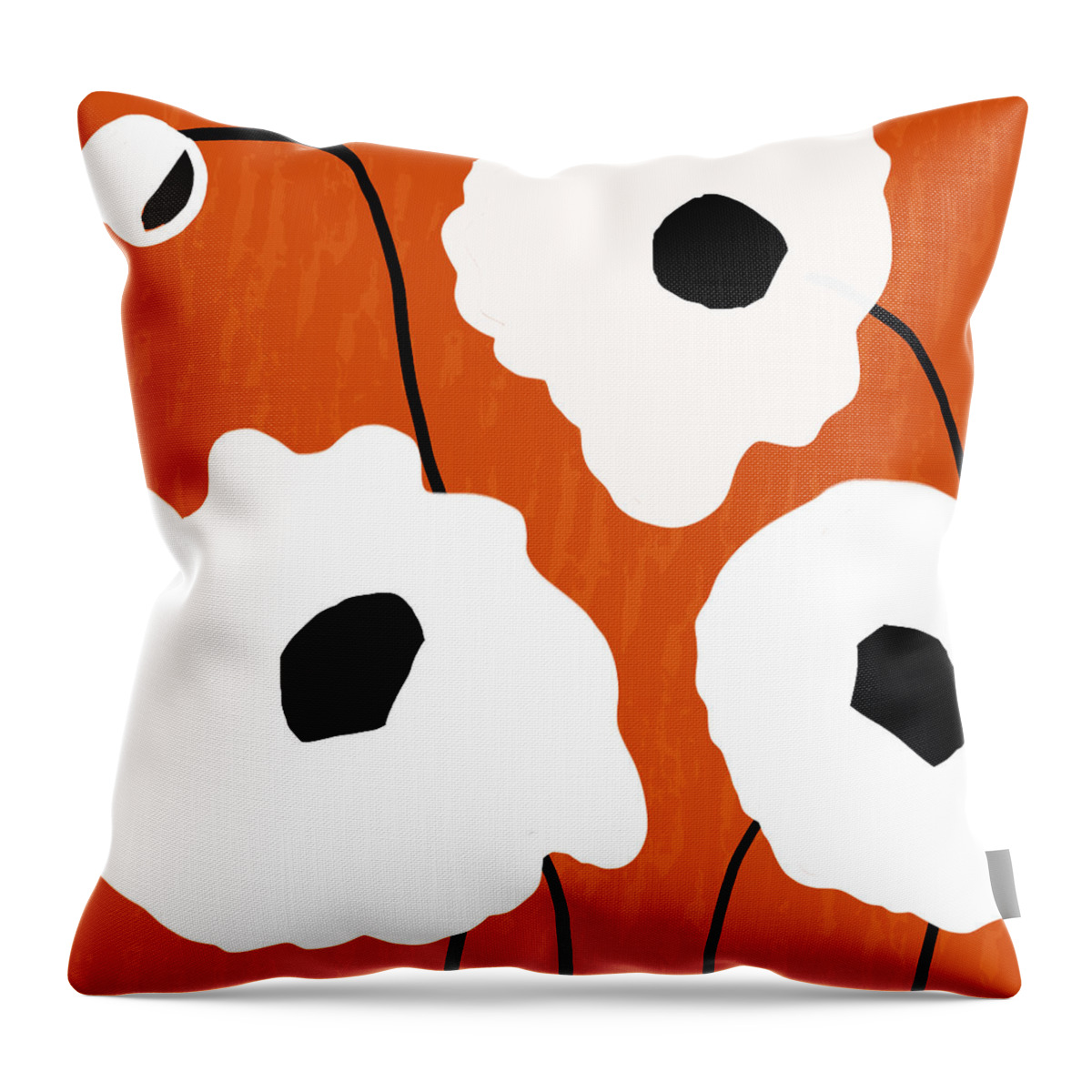 Orange Throw Pillow featuring the mixed media Mod Poppies Orange 2- Art by Linda Woods by Linda Woods