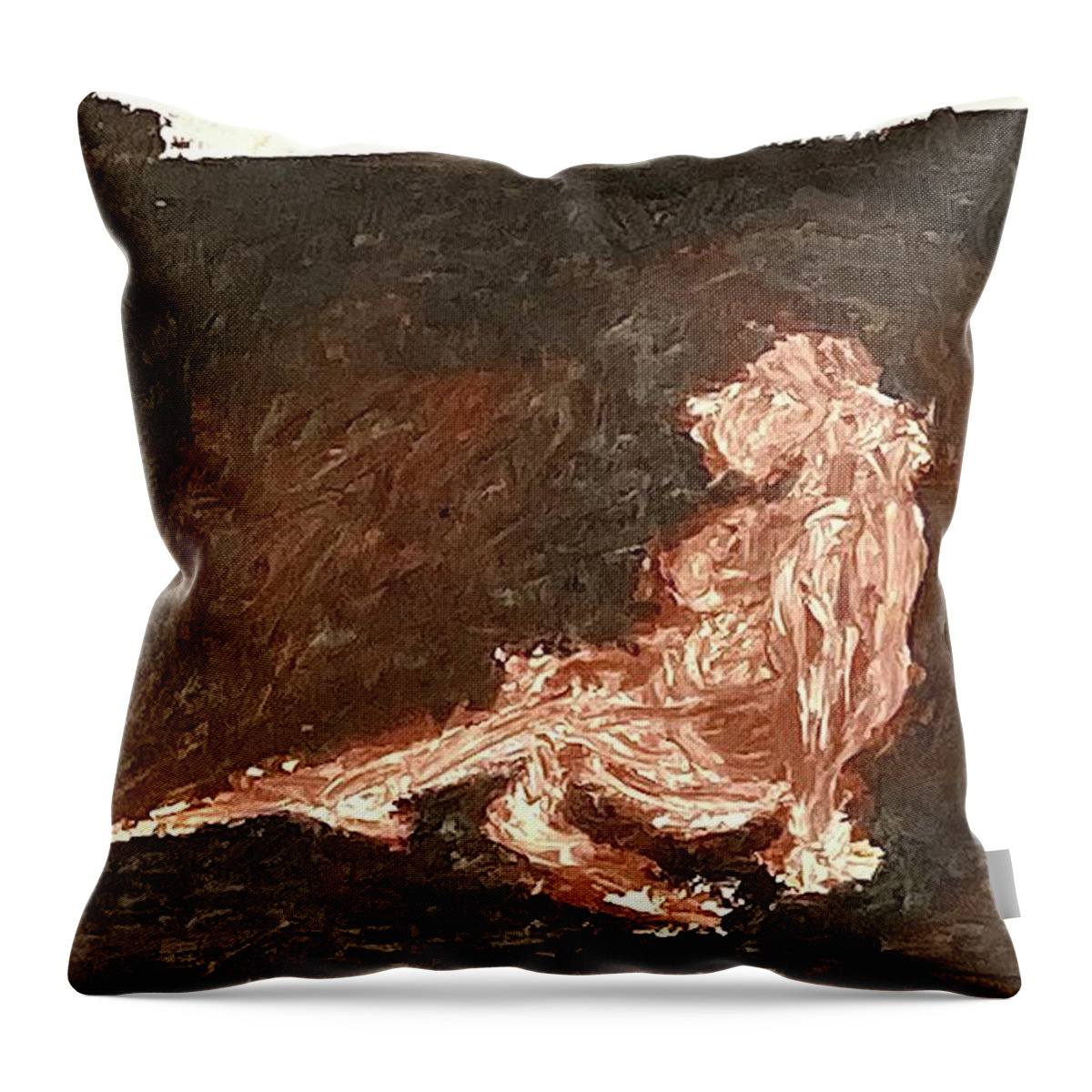 Pink Throw Pillow featuring the painting Model sitting on the floor by David Euler