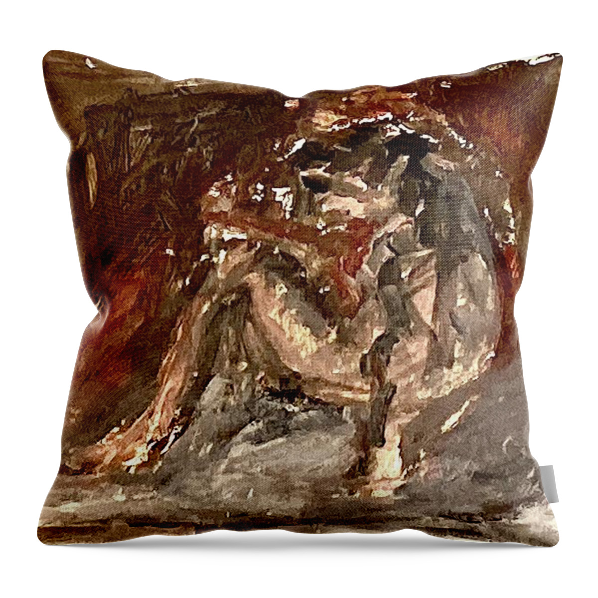 Model Throw Pillow featuring the painting Model sitting on the floor II by David Euler