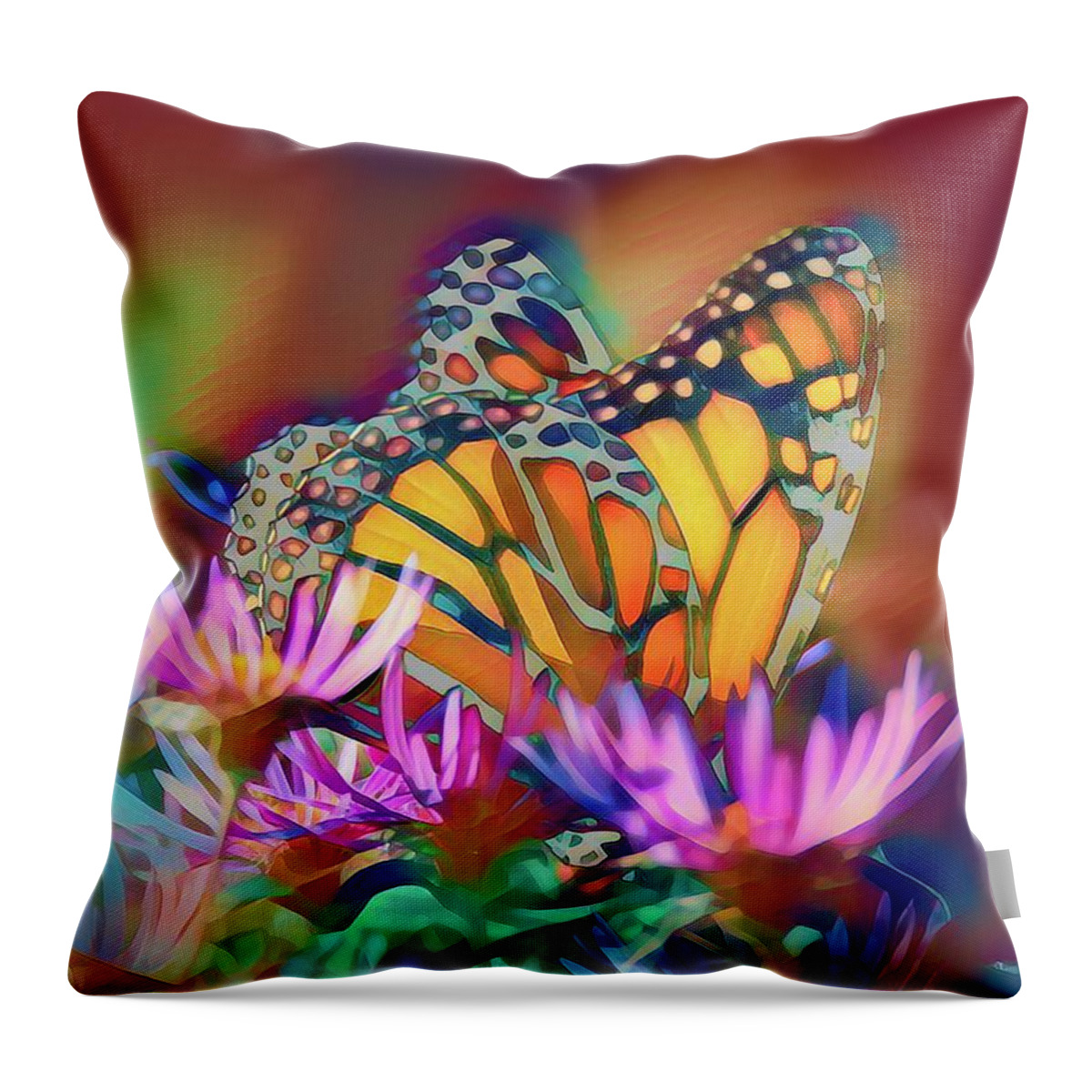Butterfly Throw Pillow featuring the photograph Modern Monarch by Mary Walchuck