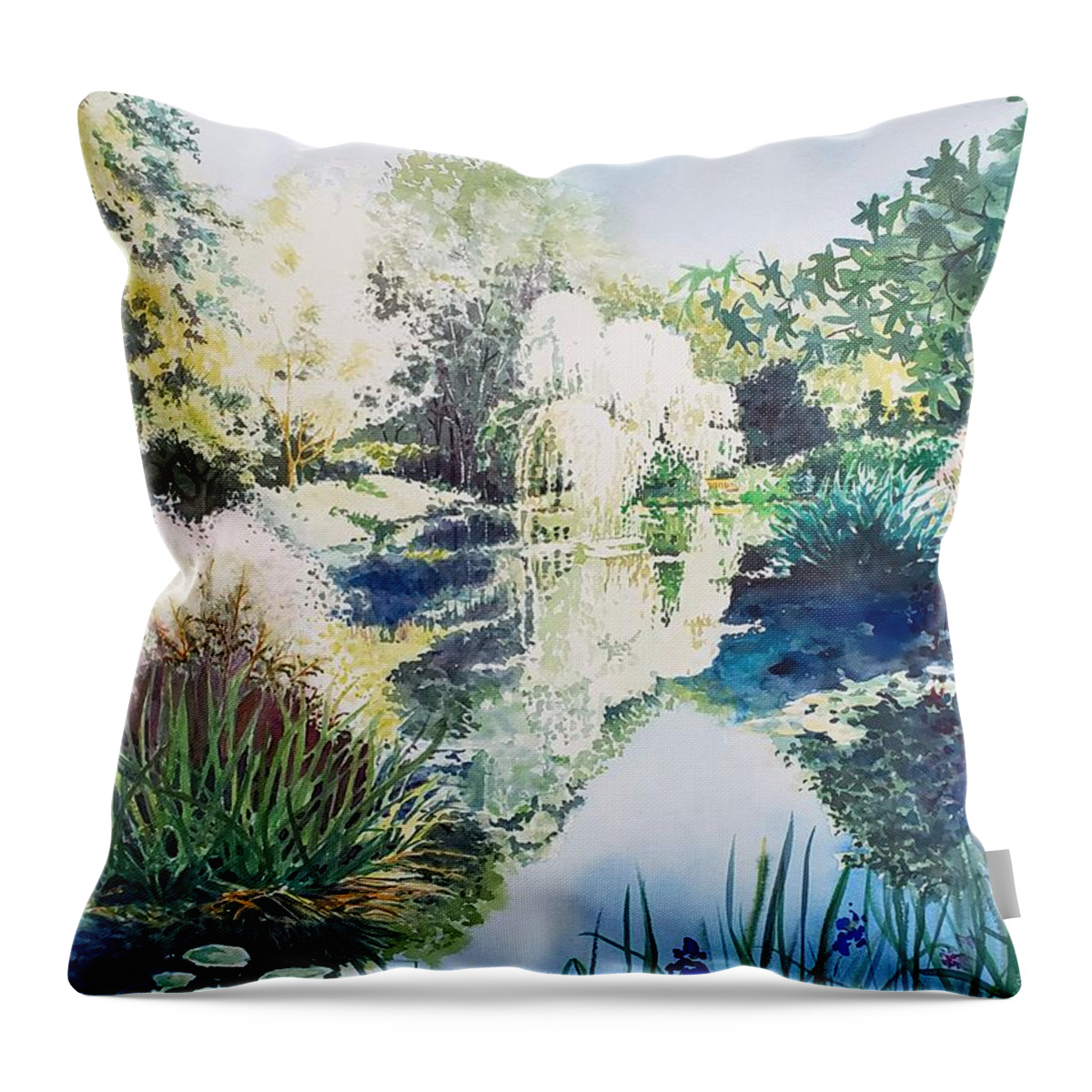 Monet Throw Pillow featuring the painting Monet's pond by Merana Cadorette