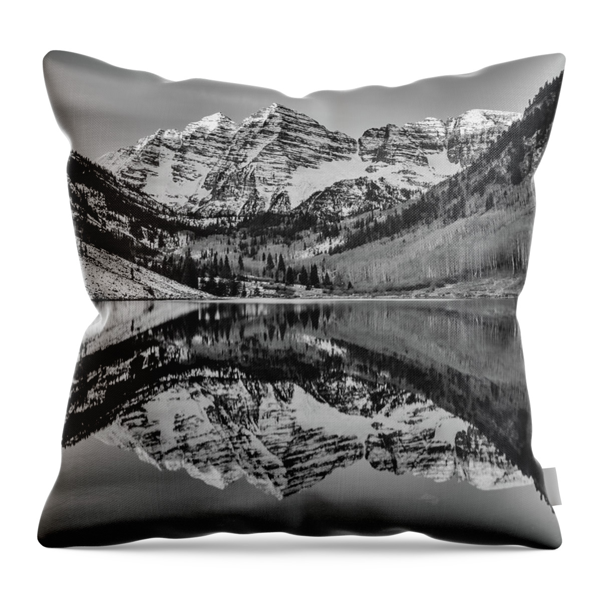 Maroon Bells Throw Pillow featuring the photograph Monochrome Maroon by Darren White