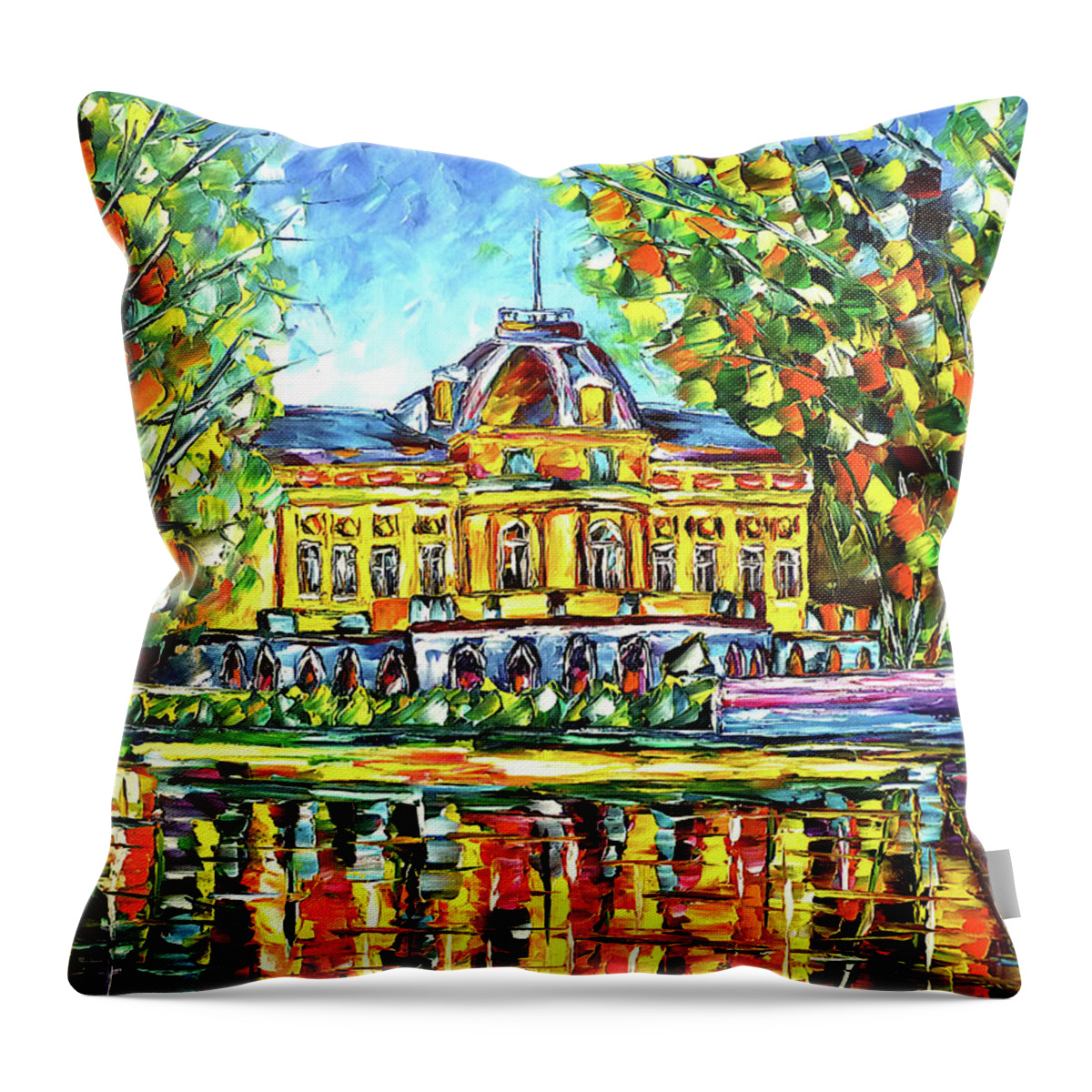 German Park Landscape Throw Pillow featuring the painting Monrepos Castle In Ludwigsburg by Mirek Kuzniar