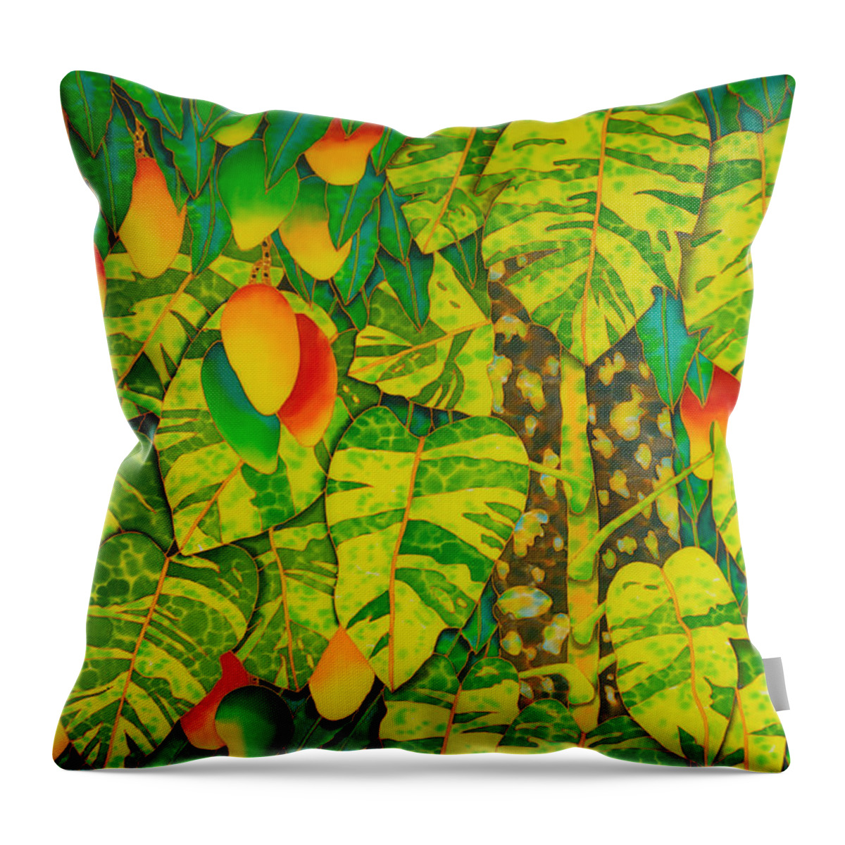 Monstera Plant Throw Pillow featuring the painting Monstera and Mango by Daniel Jean-Baptiste