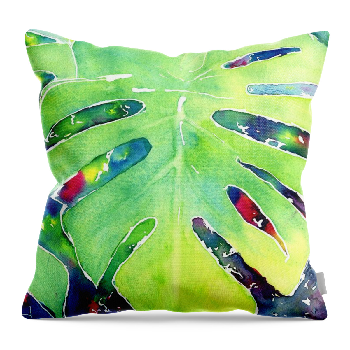 Leaf Throw Pillow featuring the painting Monstera Tropical Leaves 1 by Carlin Blahnik CarlinArtWatercolor