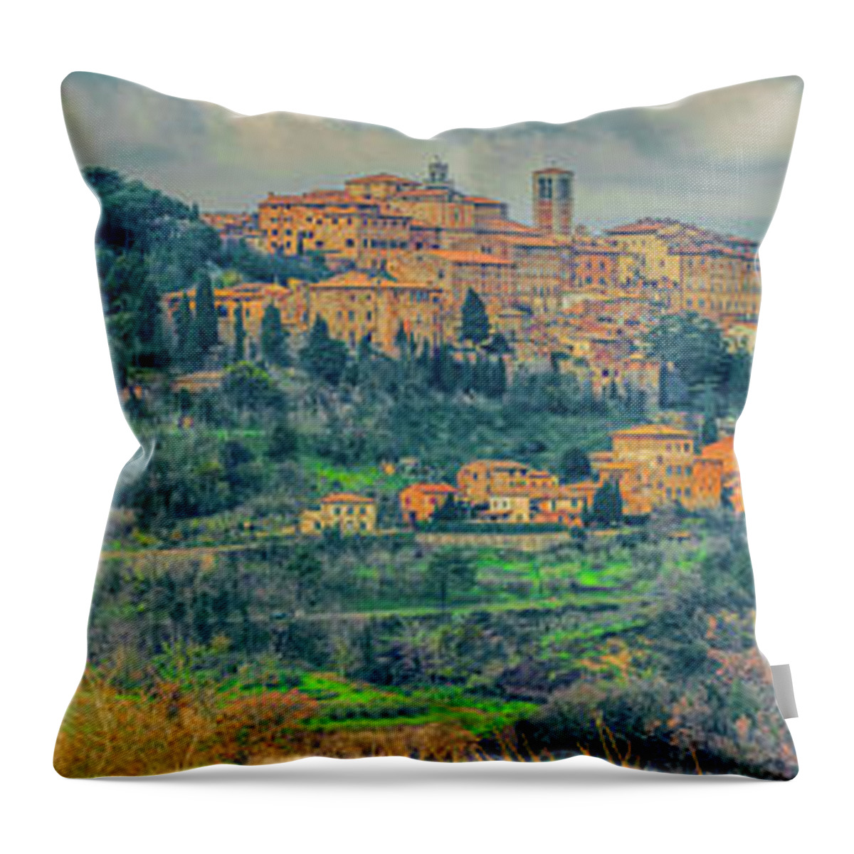 Montepulciano Throw Pillow featuring the photograph Montepulciano Panorama by Marcy Wielfaert