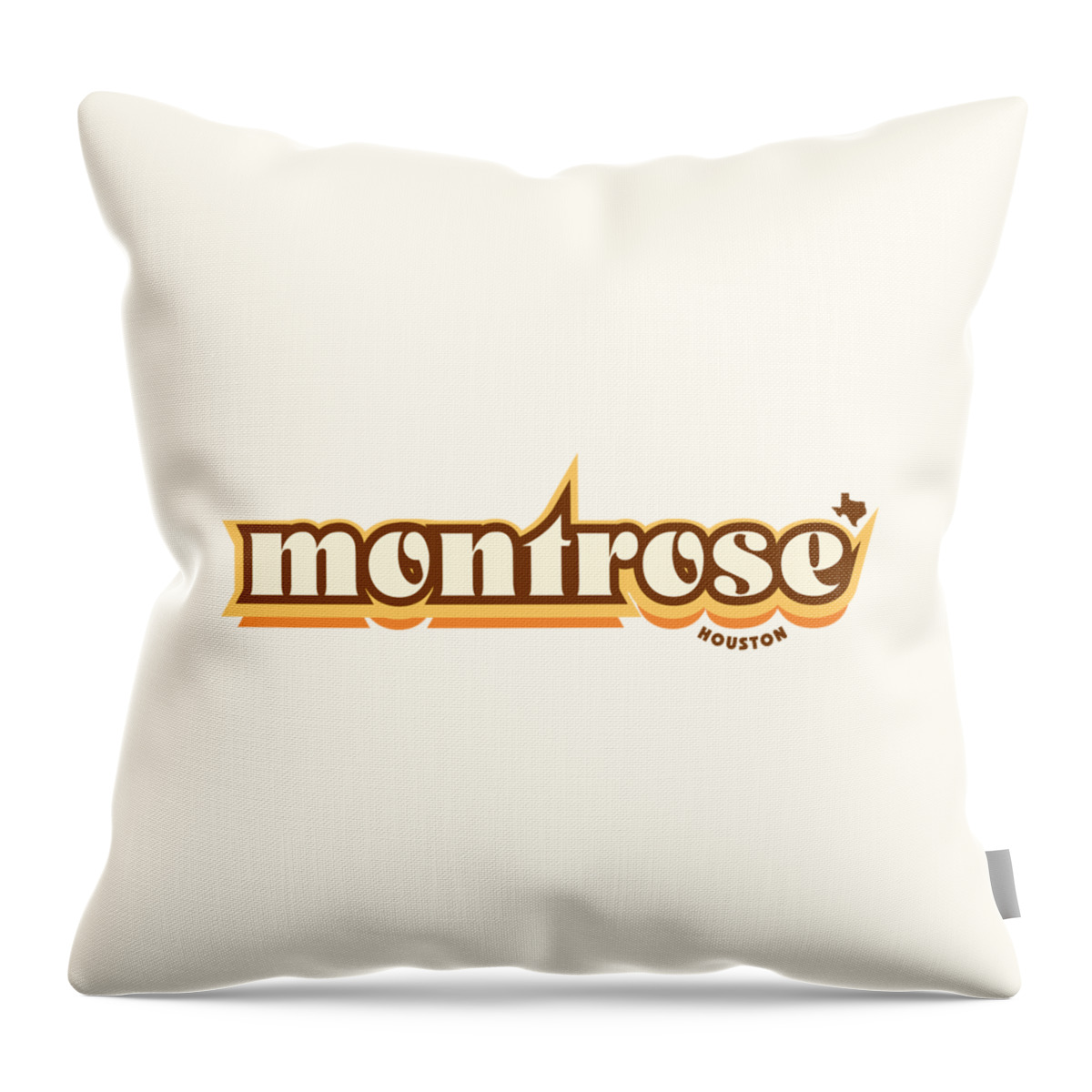 Jan M Stephenson Designs Throw Pillow featuring the digital art Montrose Houston Texas - Retro Name Design, Southeast Texas, Yellow, Brown, Orange by Jan M Stephenson