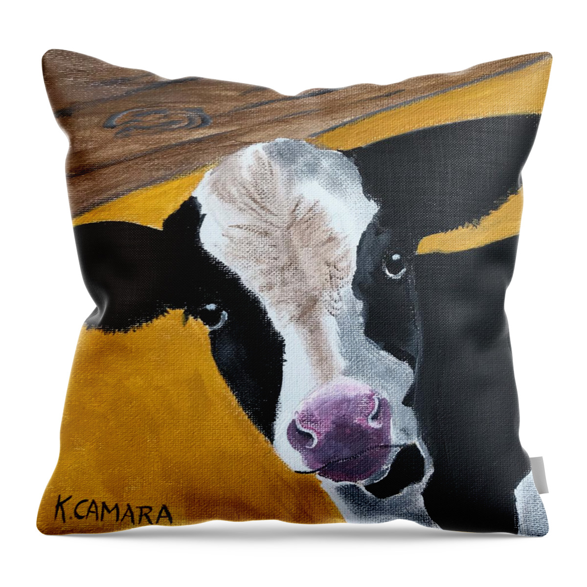 Pets Throw Pillow featuring the painting Moo Cow by Kathie Camara