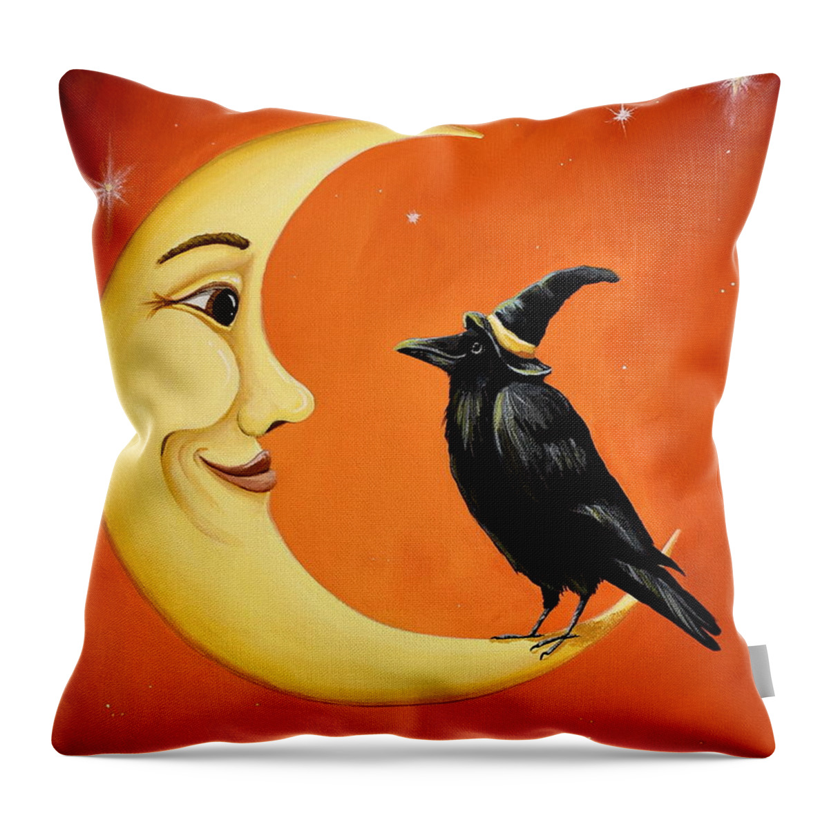 Moon Throw Pillow featuring the painting Moon And Crow  by Debbie Criswell