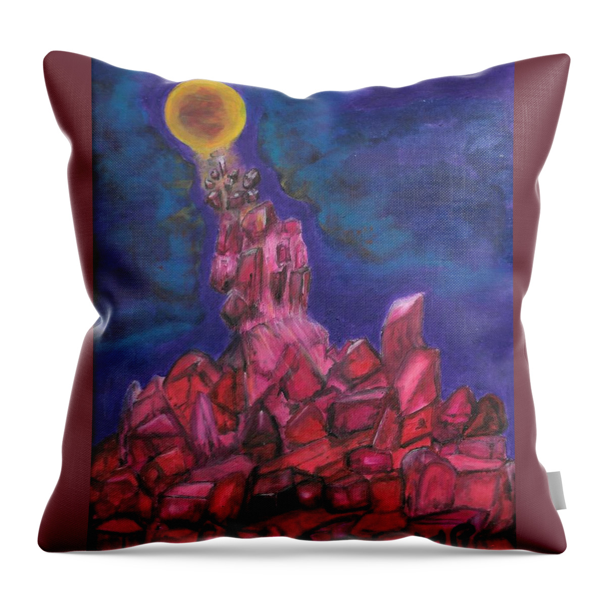 Moon Throw Pillow featuring the painting Moon Crystals by Esoteric Gardens KN