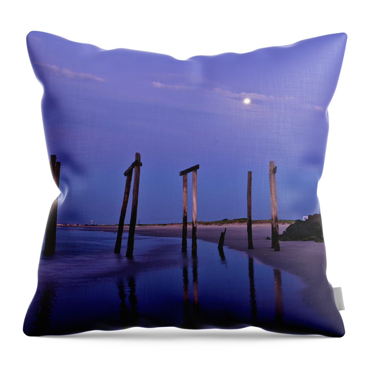 59th Pier Throw Pillow featuring the photograph Moon Light Piers by Louis Dallara