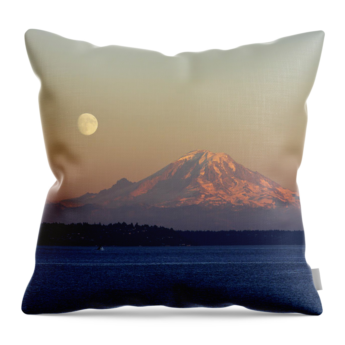 3scape Throw Pillow featuring the photograph Moon Over Rainier by Adam Romanowicz