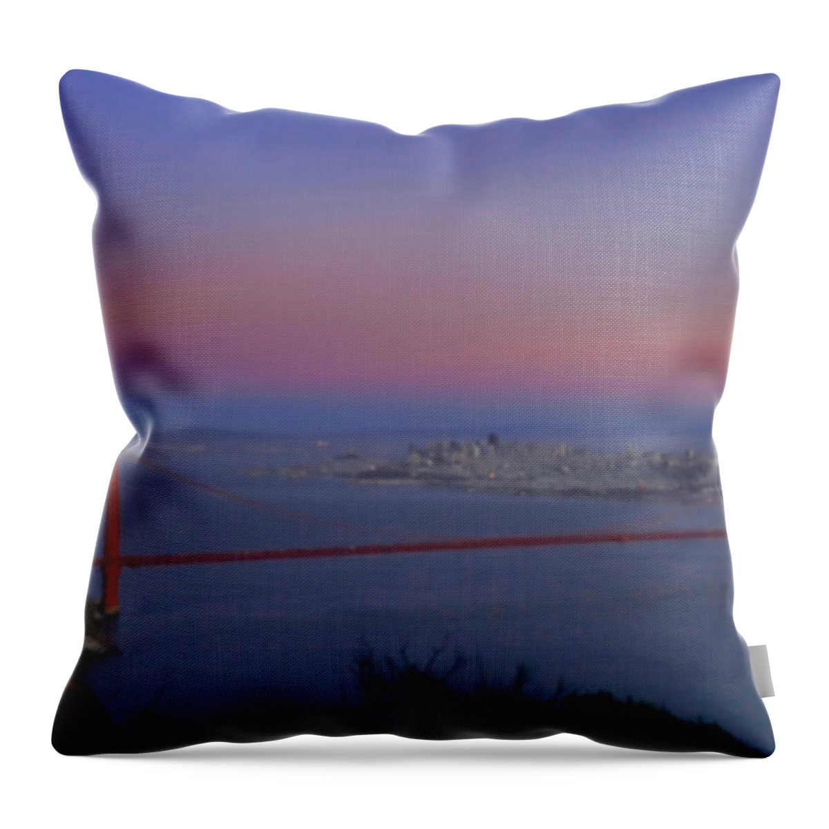 The Buena Vista Throw Pillow featuring the photograph Moon Over The Golden Gate by Tom Singleton