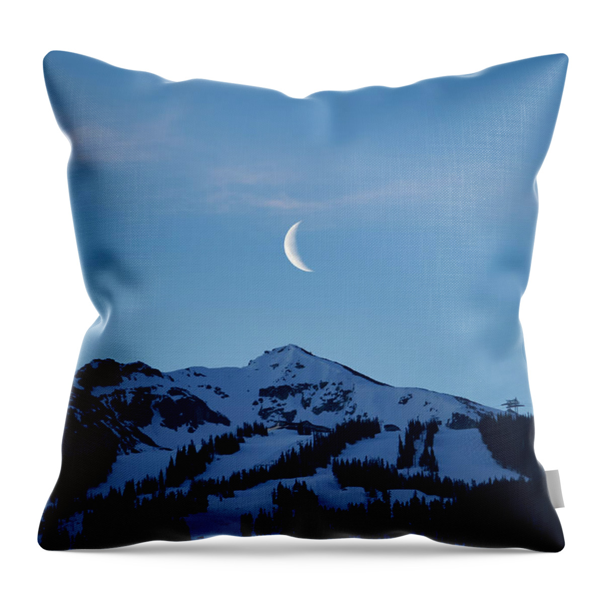 Blackcomb Throw Pillow featuring the photograph Moon Rising Over Whistler Blackcomb by Rick Deacon