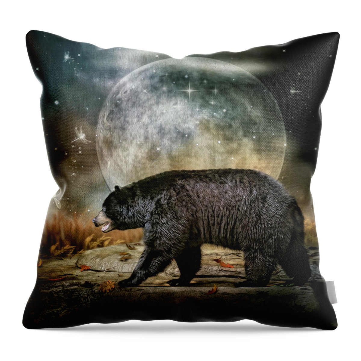 North American Black Bear Throw Pillow featuring the digital art Moon walking by Maggy Pease