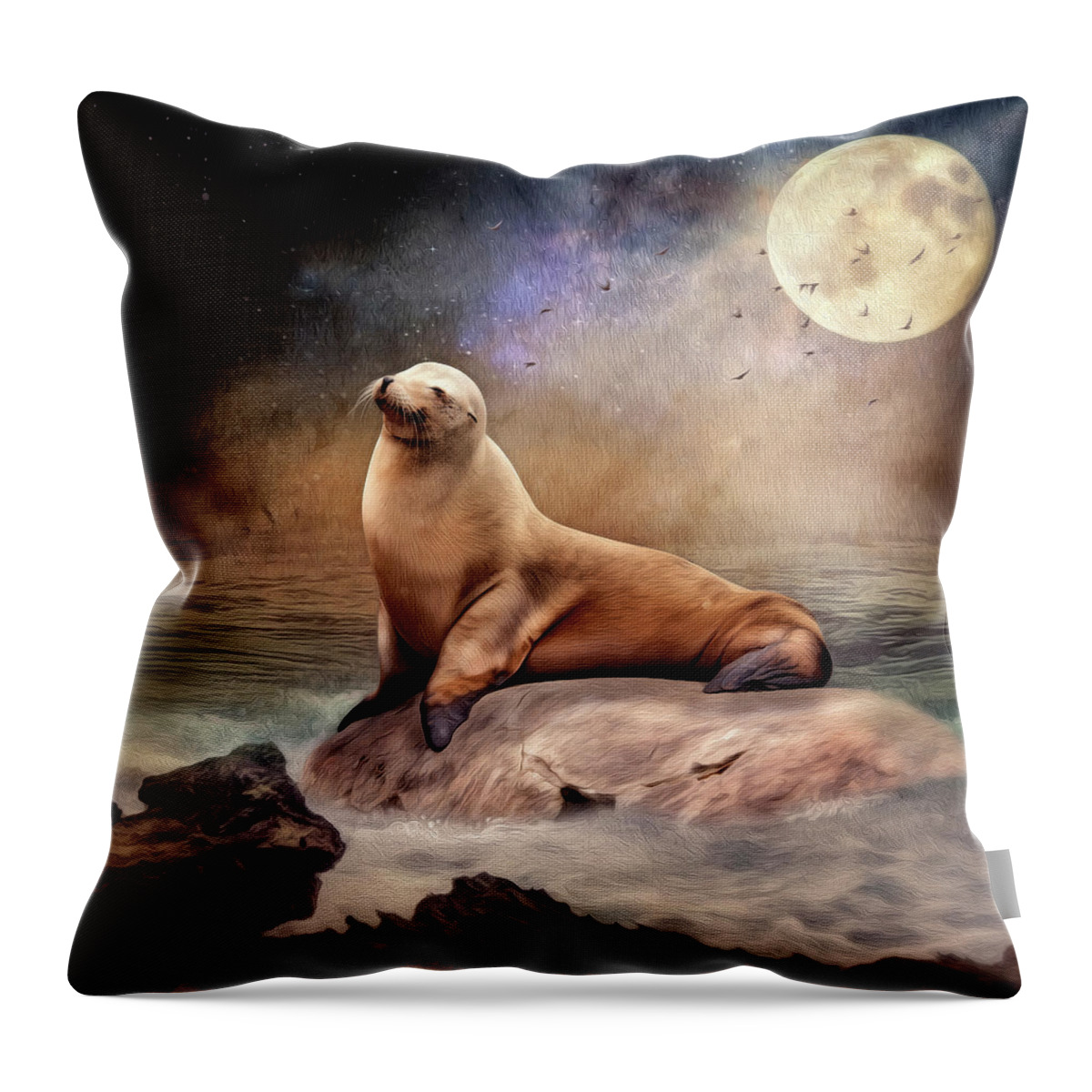Seal Throw Pillow featuring the digital art Moonlight by Maggy Pease