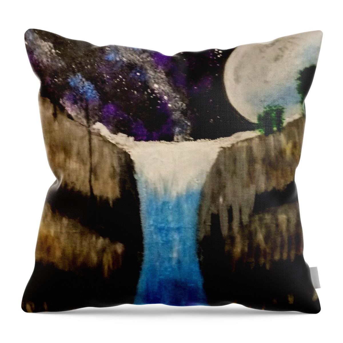 Moon Throw Pillow featuring the painting Moonlite Waterfall by Anna Adams