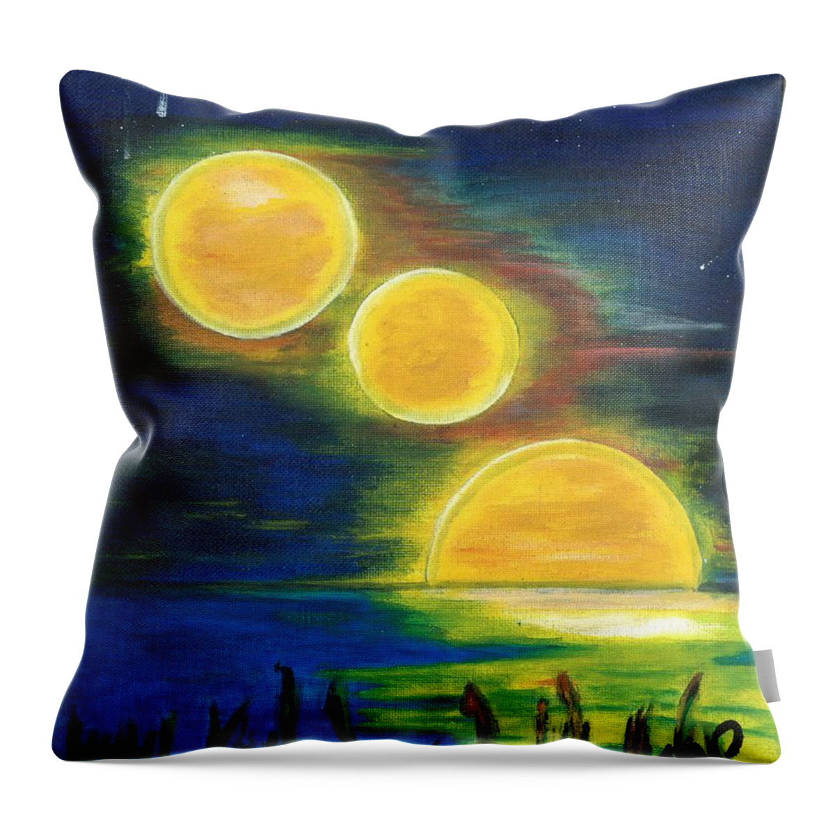 Night Sky Throw Pillow featuring the painting Moons Alighting by Esoteric Gardens KN