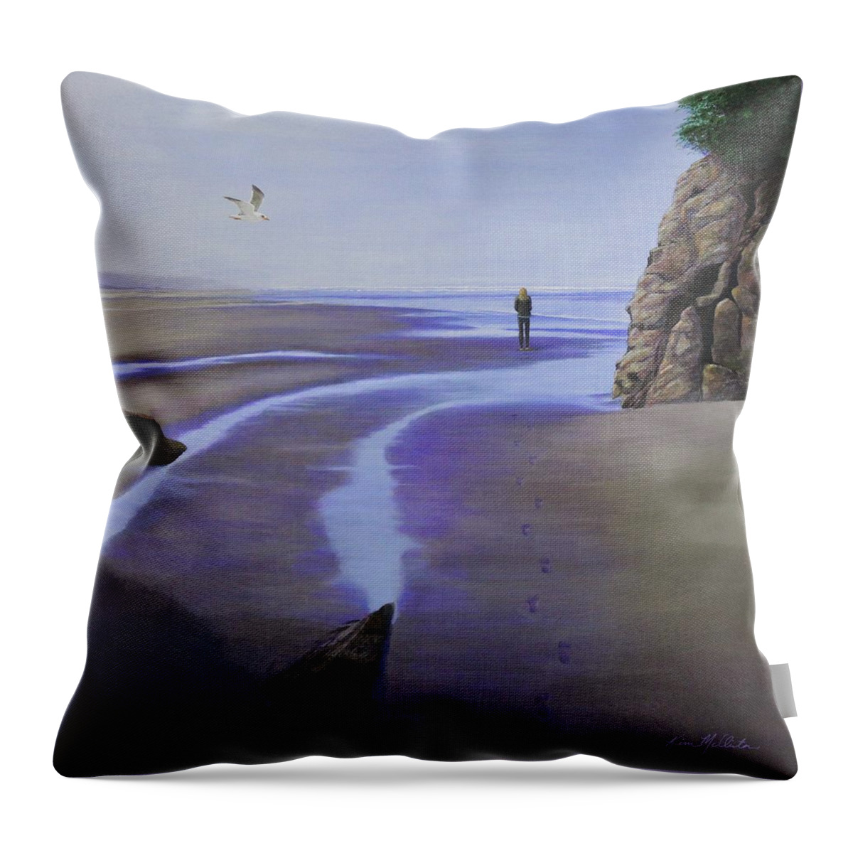 Kim Mcclinton Throw Pillow featuring the painting Low Tide on Moonstone Beach by Kim McClinton