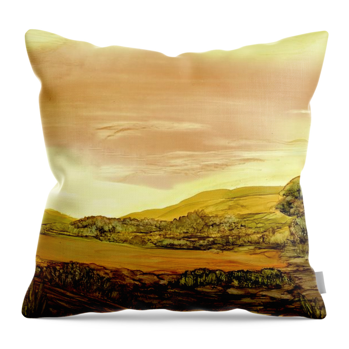 Sun Throw Pillow featuring the painting Morning at the fence line by Angela Marinari