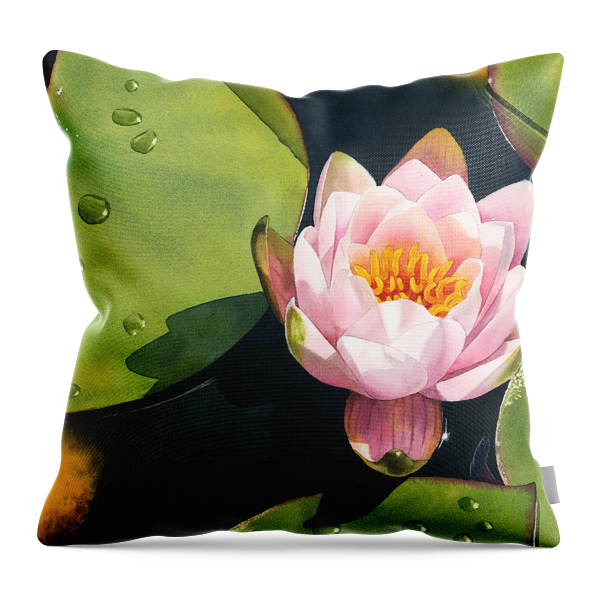 Water Lily Throw Pillow featuring the painting Morning Bliss by Espero Art