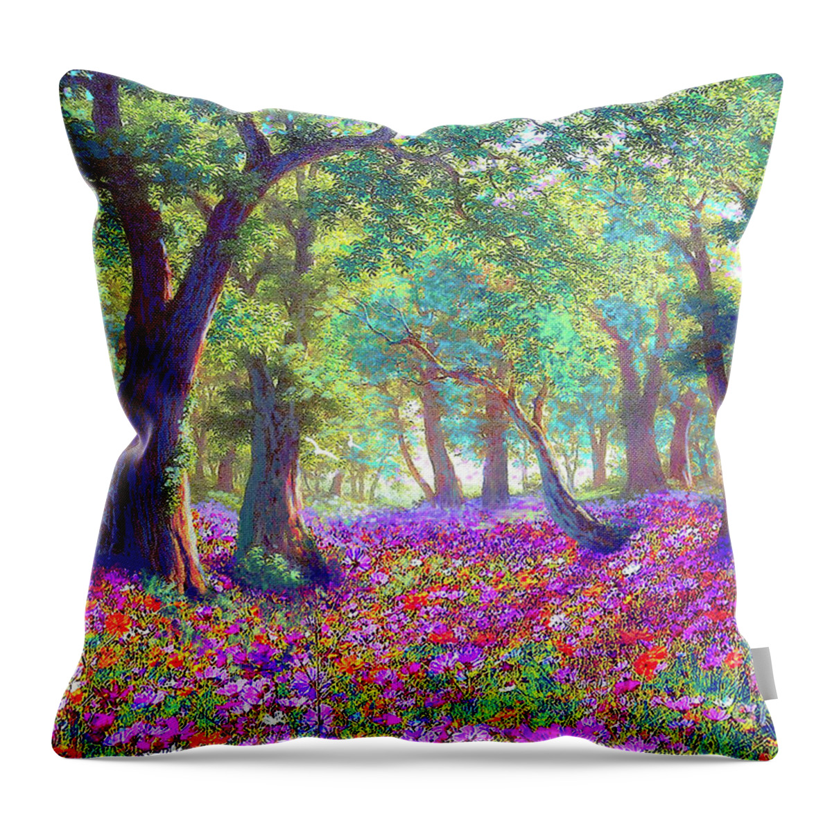 Landscape Throw Pillow featuring the painting Morning Dew by Jane Small