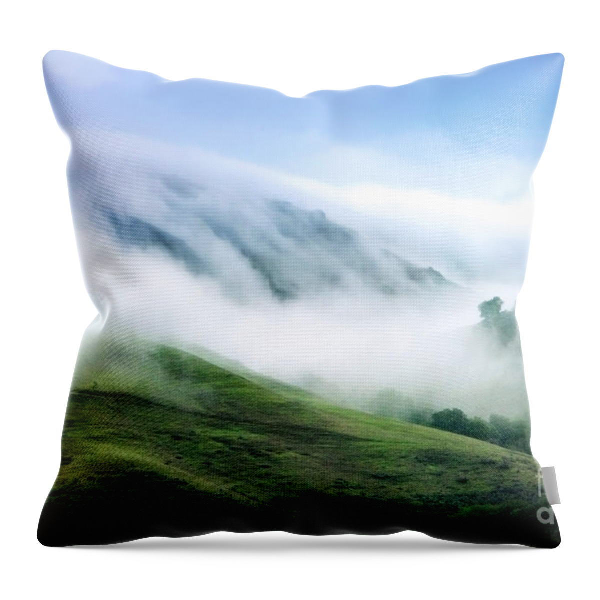 Hills Throw Pillow featuring the photograph Morning Fog by Ellen Cotton